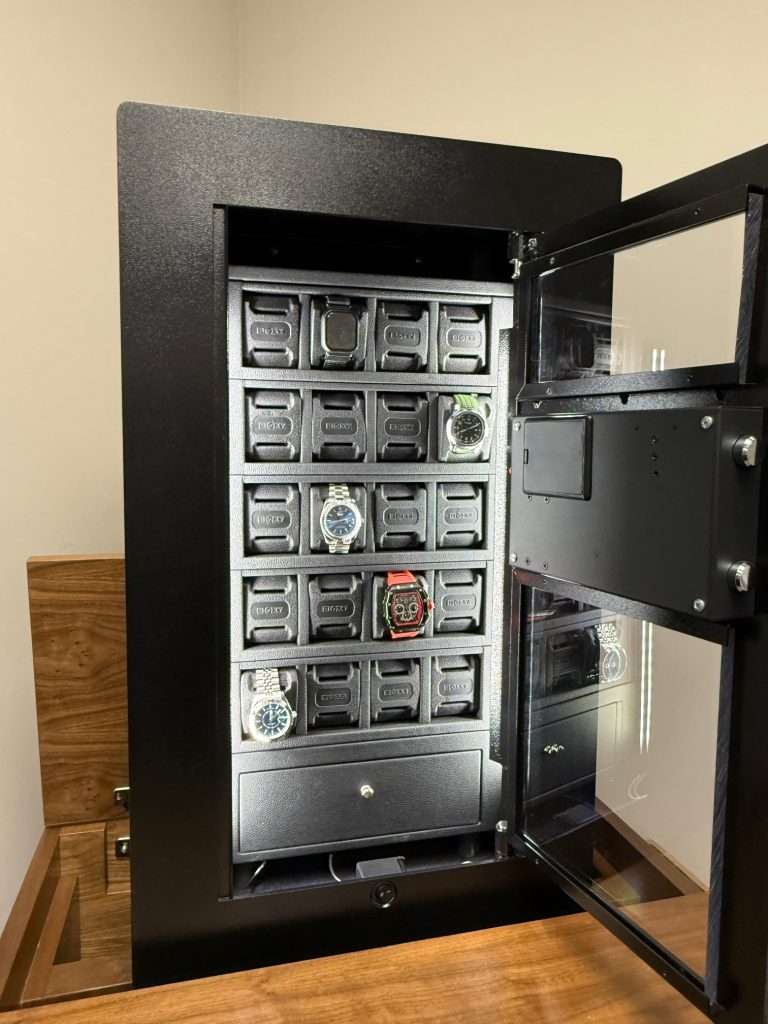 blumsafe shelves in old display door open