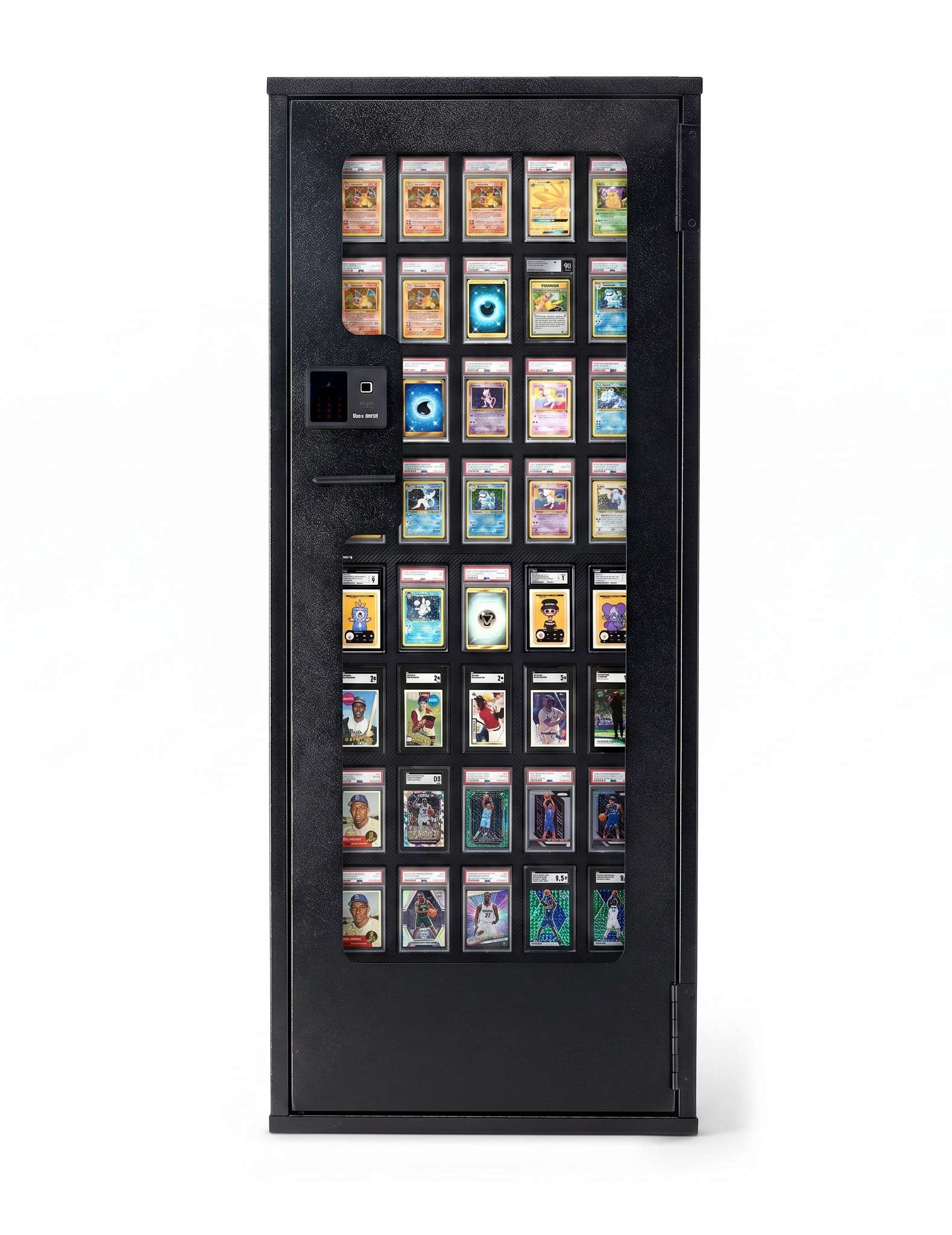 Graded Card Display Cabinet – Holds 40 Slabs, Biometric Lock, UV-Protected